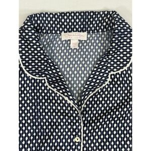 Y2K Oscar De La Renta Pink Label Womens Navy Blue Pajama‎ Top Shirt Sz Large